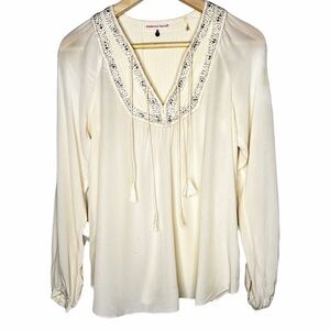 Rebecca Taylor Silk Cream Long Sleeve Crepe Blouse Sz 0
